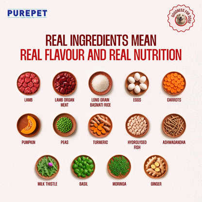 Purepet Fresh Dog Food 300g | Mutton Biryani for Adults & Puppies | High Protein, 65% Real Meat, 35% Veggies & Rice | No Preservatives | Ready to Serve | All Breeds | Single Meal Pack