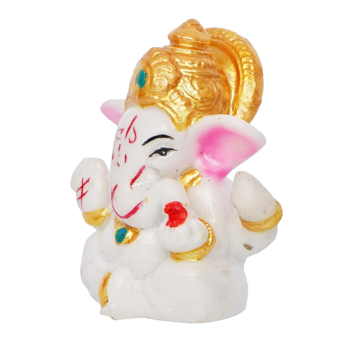 eCraftIndia White Resin Lord Ganesha Idol with Golden Mukut| Lord Ganesha Idol for Home Decor Office Car Dashboard| Ganesha Statue for Puja Room| Ganpati Murti| God Statue Gift for Diwali, Birthday