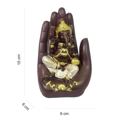 Polyresin Handcrafted Palm Ganesha Polyresin Showpiece Idol for Home Décor