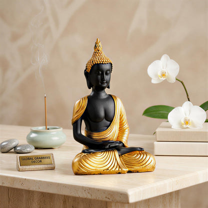 new Sitting Meditating Buddha Statue showpiece Idol Home Decor Items for Living Room and Gifts-GOL_BLK-DB13