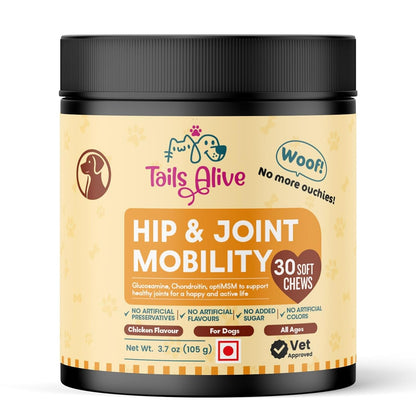 TailsAlive Hip & Joint Soft Chews Supplement for Dogs | Glucosamine, Chondroitin, MSM| for Mobility & Flexibility | Chicken Flavor | 30 Soft Chews