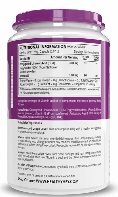 Supplement container with purple label and nutritional information on a white background