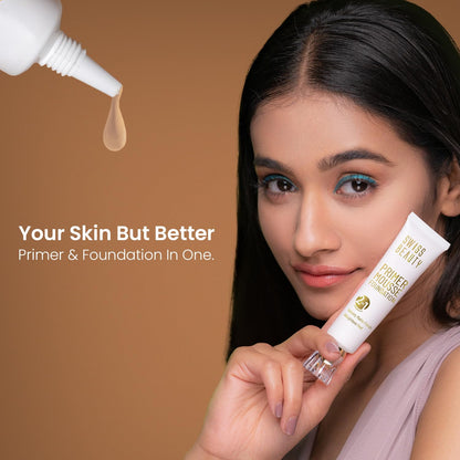 Swiss Beauty Primer Mousse Foundation Weightless Smooth & Velvet Touch, Matte Finish, Face Makeup, Natural Beige, 30ml