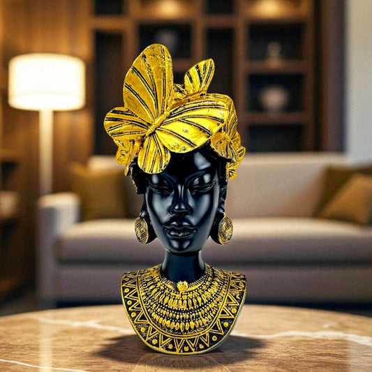 Golden Butterfly Goddess Bust Polyresin Showpiece 26 cm African Queen Figurine Black & Gold Statue for Home Decor Living Room Office Table Gift | Tabletop Decorative Showpiece