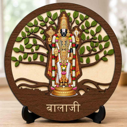 Plan To Gift Tirupati Balaji Wooden Idol with Stand for Home Temple, Puja Room, Office Desk & Indoor Mandir Decor - 5x5 Inch