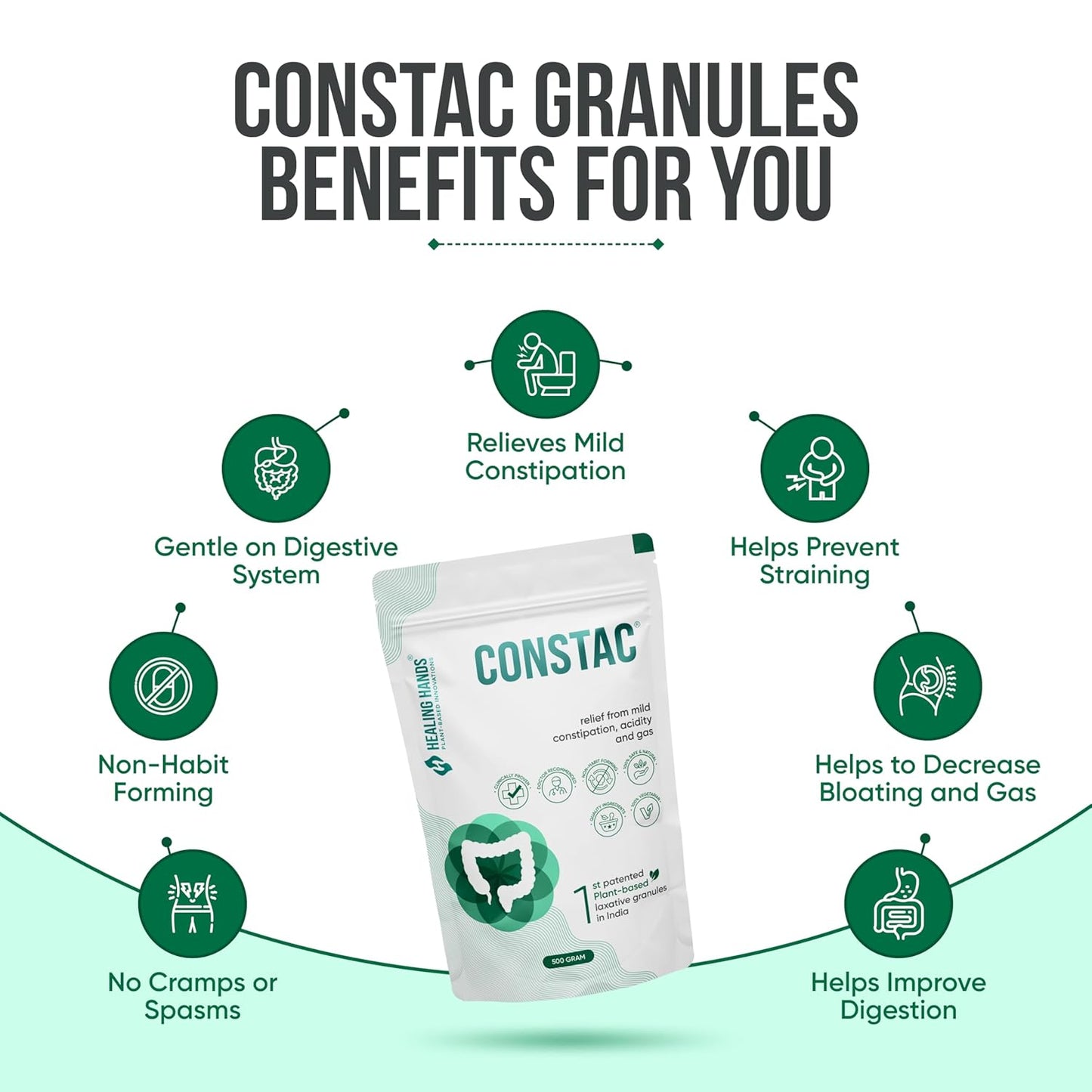 Healing Hands Constac for Relief in Mild Constipation - Mild, Safe, Clinically Proven Ayurvedic Granules 500g Pouch