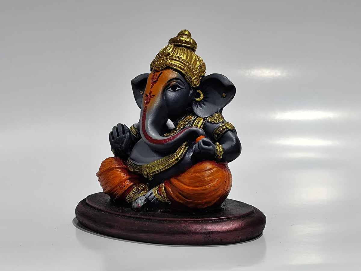 Lord Ganesha Idol Murti | 4 Inch Matt Finish Grey Resin | Decorative Ganpati Statue for Home, Office, Car Dashboard & Gifting