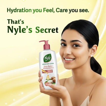 Nyle Serum Body Lotion for All Skin Types | Shea Butter + Hyaluronic + Vitamin B5 | Lightweight, Non-Sticky | 48H Moisturization | Deep Nourish & Soft Skin | 400ml