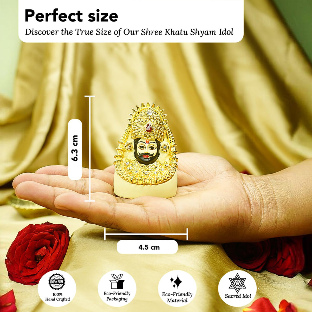 Aura Series Resin Khatu Shyam Ji Murti Car Dashboard Idol | Shyam Baba Murti (Handpainted, Resin, Size: 6.3 cm)