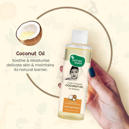 Mother Sparsh Cold Pressed Virgin Coconut Oil for Baby Massage, Skin & Hair Care | 100% Natural Baby Oil for New Born | 200ml