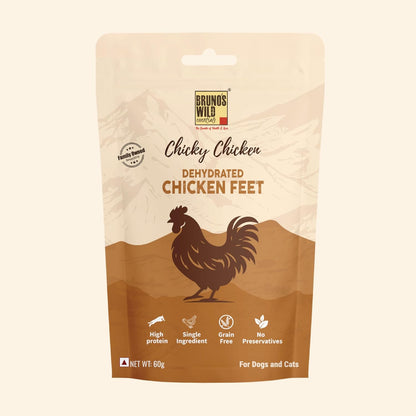 Brunos Dehydrated Chicken Feet - 60g | Treat for Dogs & Cats | Grain Free Natural Treats|Single Ingredient | Preservative Free | Support Snack for Healthy Skin, Coat & Joints