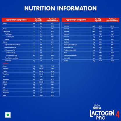 Lactogen Pro 4, Follow-Up Formula With Iron, Whey Protein And Vitamins, After 18 Months Up To 24 Months, Bag-In-Box Pack, 400g.