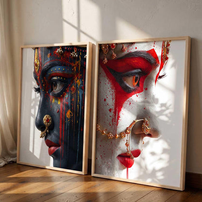Set of 2 Framed Wall Art Prints, Premium HD Modern Wall Decor for Living Room, Bedroom, Office & Home, Abstract, Spiritual, Floral, Nature, Botanical & Boho Artwork, Ready to Hang (Shiv parwati 3, 13X19, Brown)