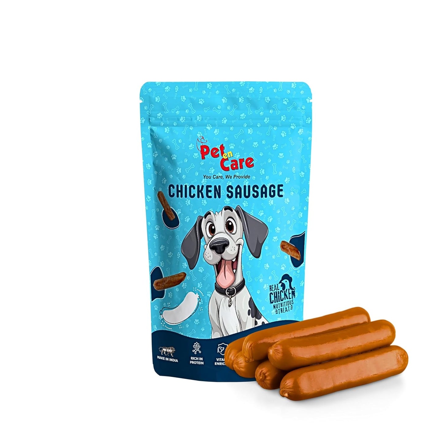 Pet en Care Chicken Sausage Dog Treats, 100g | Real Chicken | Protein Rich | Vitamin Enriched | All Breed and Sizes