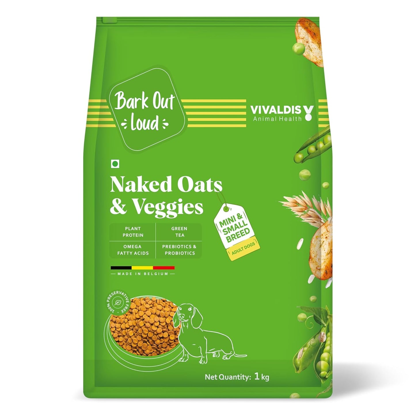 Bark Out Loud/Vivaldis - Naked Oats & Veggies, Small/Mini Breeds | Premium Veg Dog Food | Prebiotics & Probiotics, Vitamins and Fibre | Vegeterian Dry Dog Food Kibbles (1 Kg)