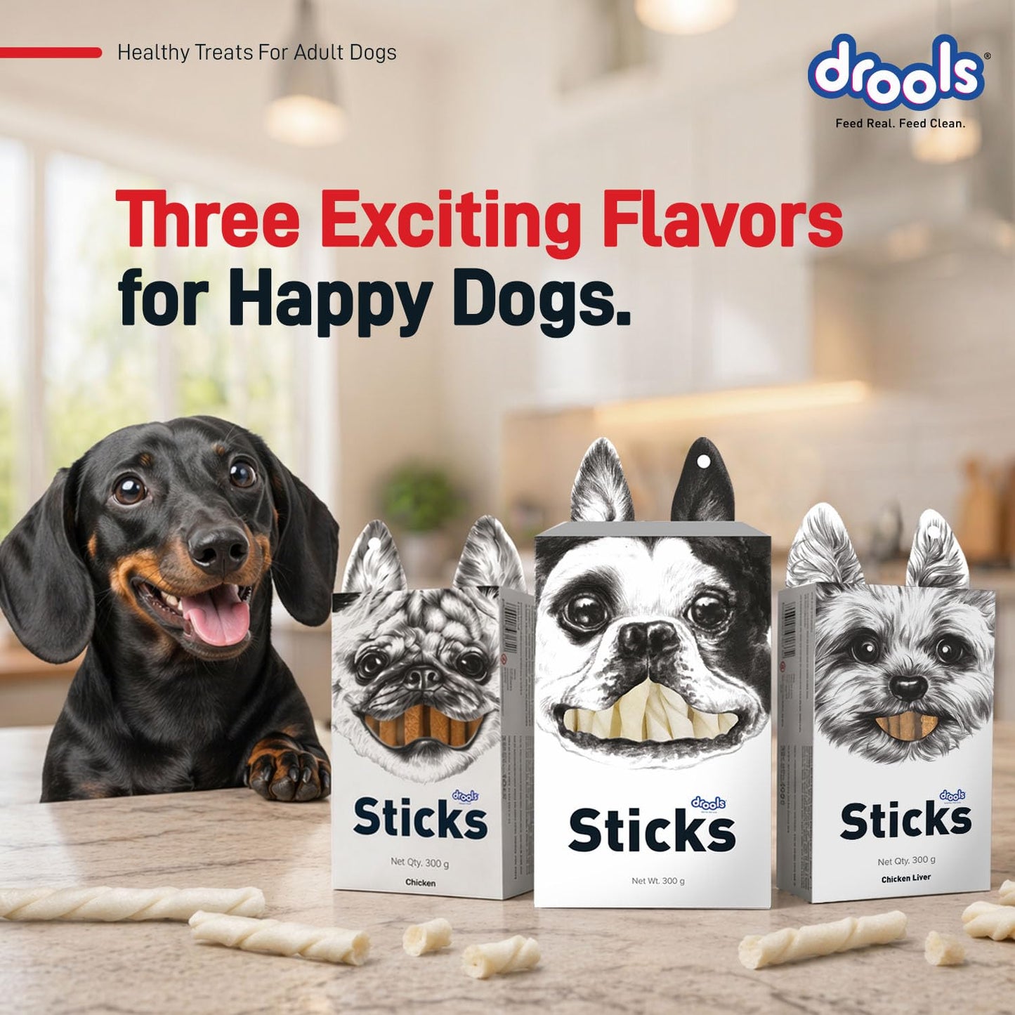 Drools Rawhide Sticks 300g | All Life Stages | Digestive Support | Easy to Chew | Healthy Treats | Training Friendly