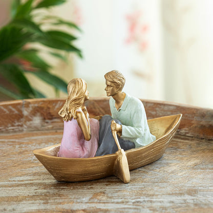 'Boat Couple' Resin Decorative Items for Living Room (Hand-Painted, 11.8 Cm)|Couple Show Pieces for Home Décor |Multicoloured
