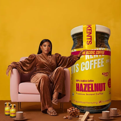 Kents Coffee Hazelnut Instant Coffee (50g) | 100% Arabica Coffee from Chikmagalur | Low Acid Coffee for No Acid Reflux | Real Hazelnut Flavour with No Added Sugar & No Artificial Flavours | Hot & Cold Coffee