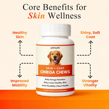 Petroyale Skin & Coat Omega Chews for Dogs | Omega 3 6 9 Soft Chews for Healthy Skin, Shiny Coat & Reduced Shedding | Dog Skin and Coat Supplement | 30 Soft Chews