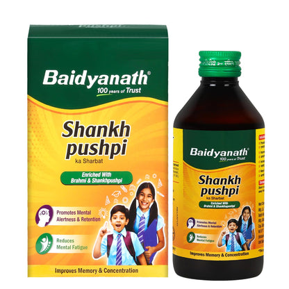 Baidyanath Ayurved Shankhpushpi Syrup 450ml | Memory Booster & Concentration Support | Brahmi Shankhpushpi Formula | Brain Tonic for Kids & Adults | Natural Botanical Ingredients