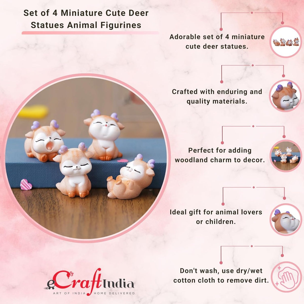 Set of 4 Miniature Cute Deer Statues Animal Figurines Showpiece for Home Decor Living Room Valentine Gift for Girlfriend Boyfriend Husband Wife Her Him | Valentine Day Decoration Items