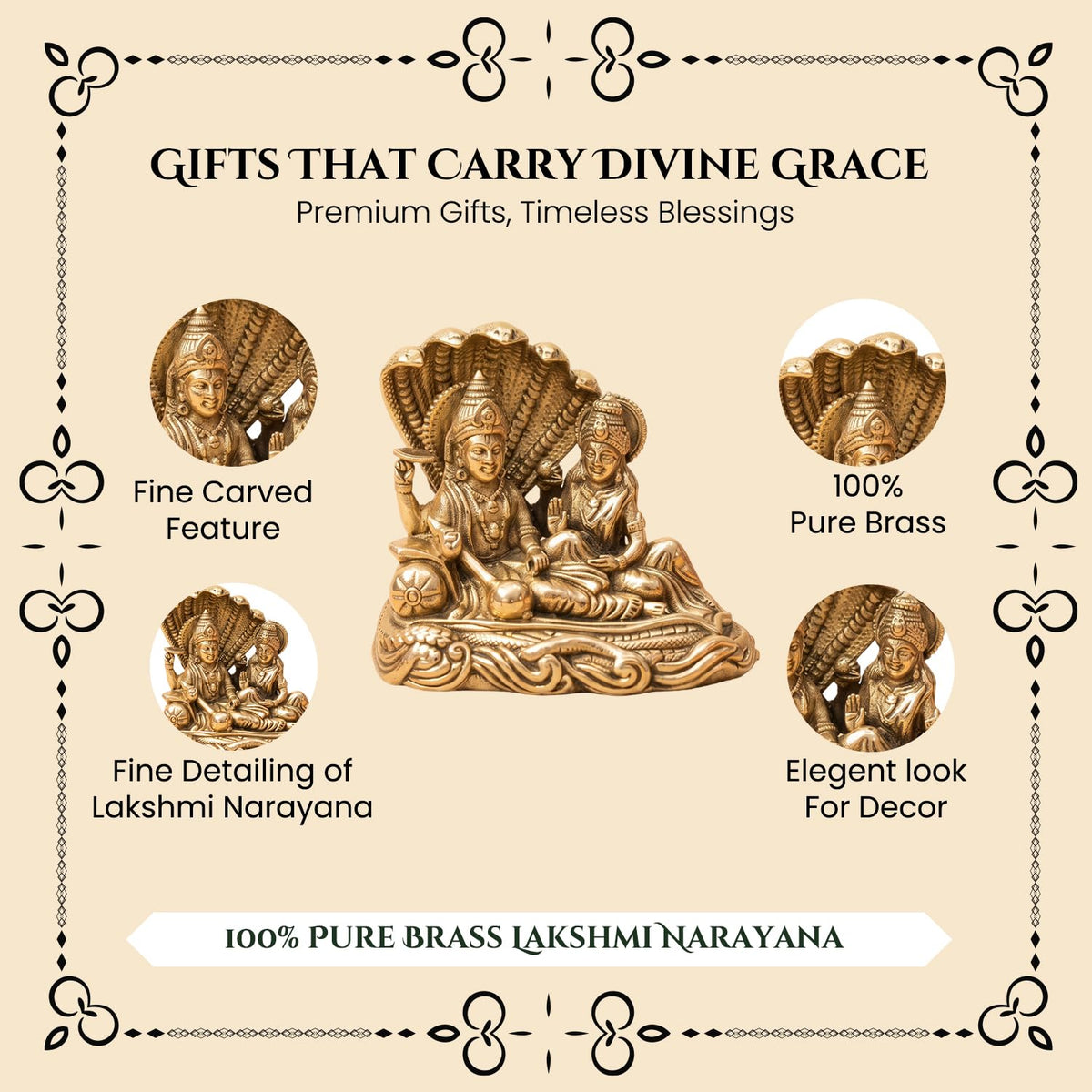 100% Pure Brass Vishnu Laxmi Murti on Sheshnag Sarp for Puja | Laxmi Narayan Murti for Office Desk, Home Decor | Lakshmi Narayan Idol for Housewarming Wedding Gifting