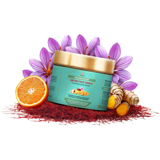 WE HERBAL Kumkumadi Ubtan Face Wash for Glowing Skin 100g, Ayurvedic Brightening Cleanser with Saffron, Turmeric and Dead Sea Mud, Reduce Dark Spots Remove Tan and Provide 72 Hour Hydration, No Artificial Colour, No Fragrance