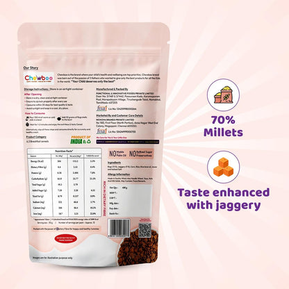 Chewboo Ragi Millet Shells | High Fibre, Iron & Calcium Kids Cereal | 72% Ragi | Jaggery Sweetened | No Refined Sugar | Healthy Breakfast & Snack | 400g