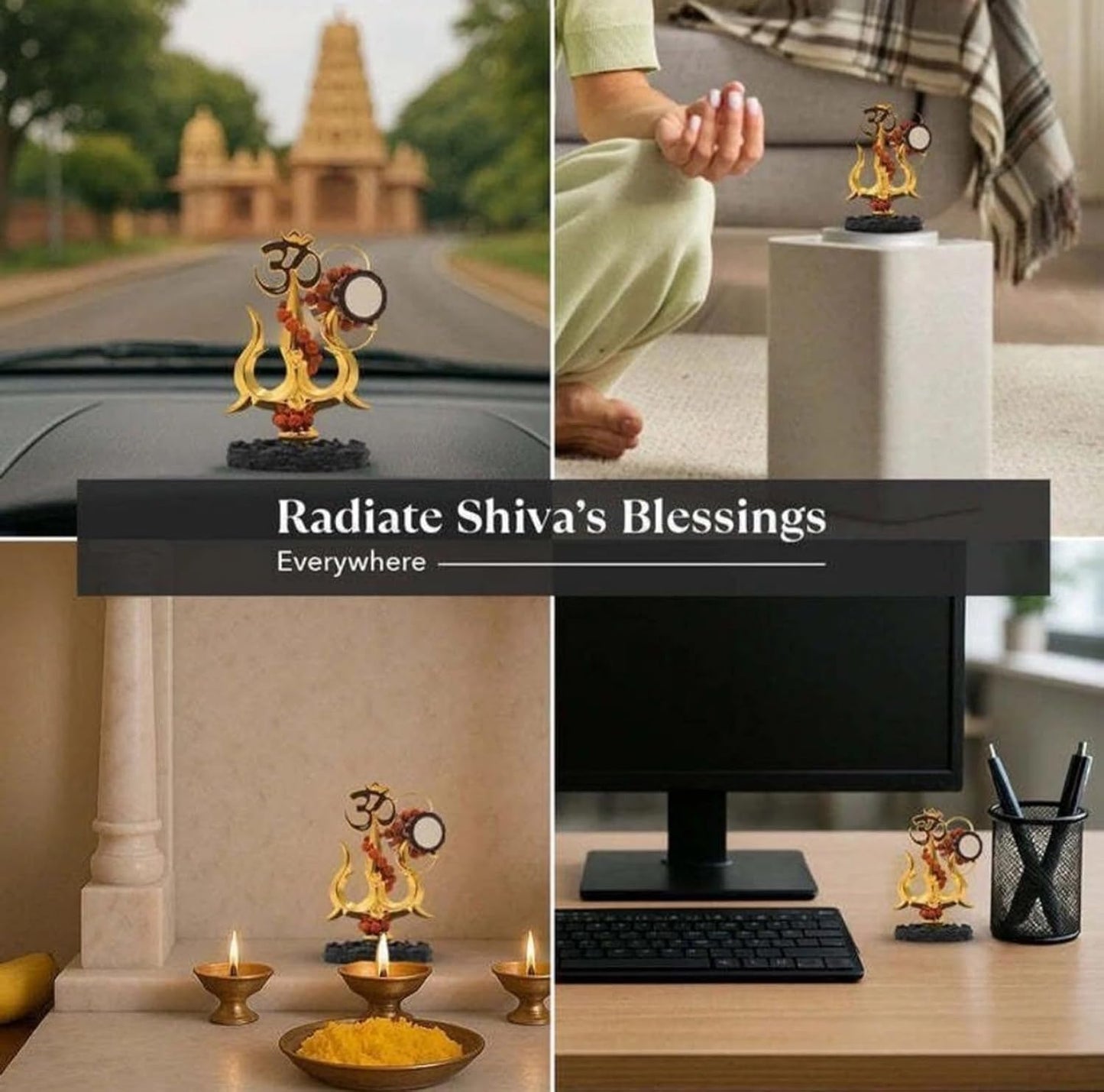 B.R STORE Lord Shiva Trishul with Damru Mini Idol for Car Dashboard | Mahadev Symbol Spiritual Decoration | Hindu Religious Gift