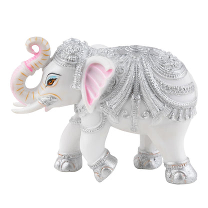 White & Silver Decorative Elephant Figurine Statue 4 INCH