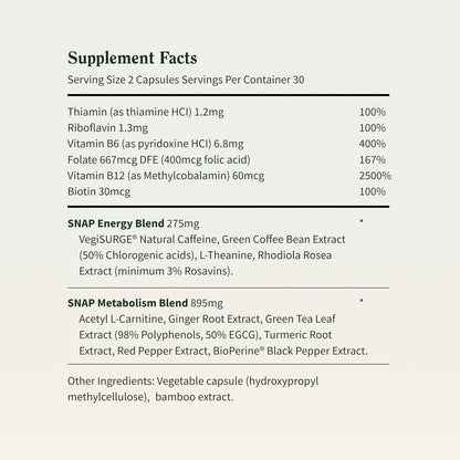 Supplement facts label with detailed nutritional information on a white background