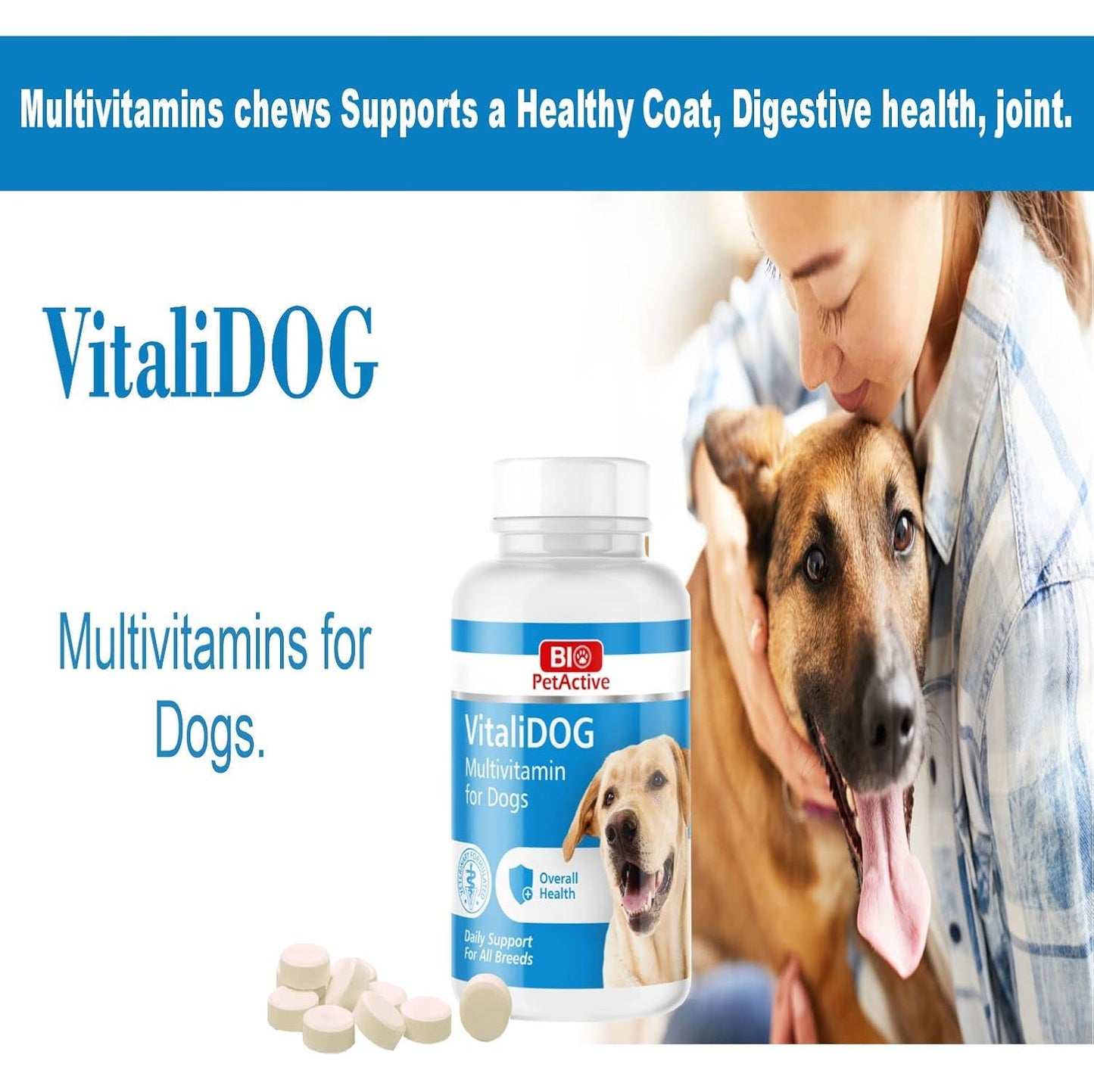 Bio PetActive VitaliDog Multivitamin for Dogs Helps in Immune System & Digestive System,Brain and Overall Body Health(75 Tablets)