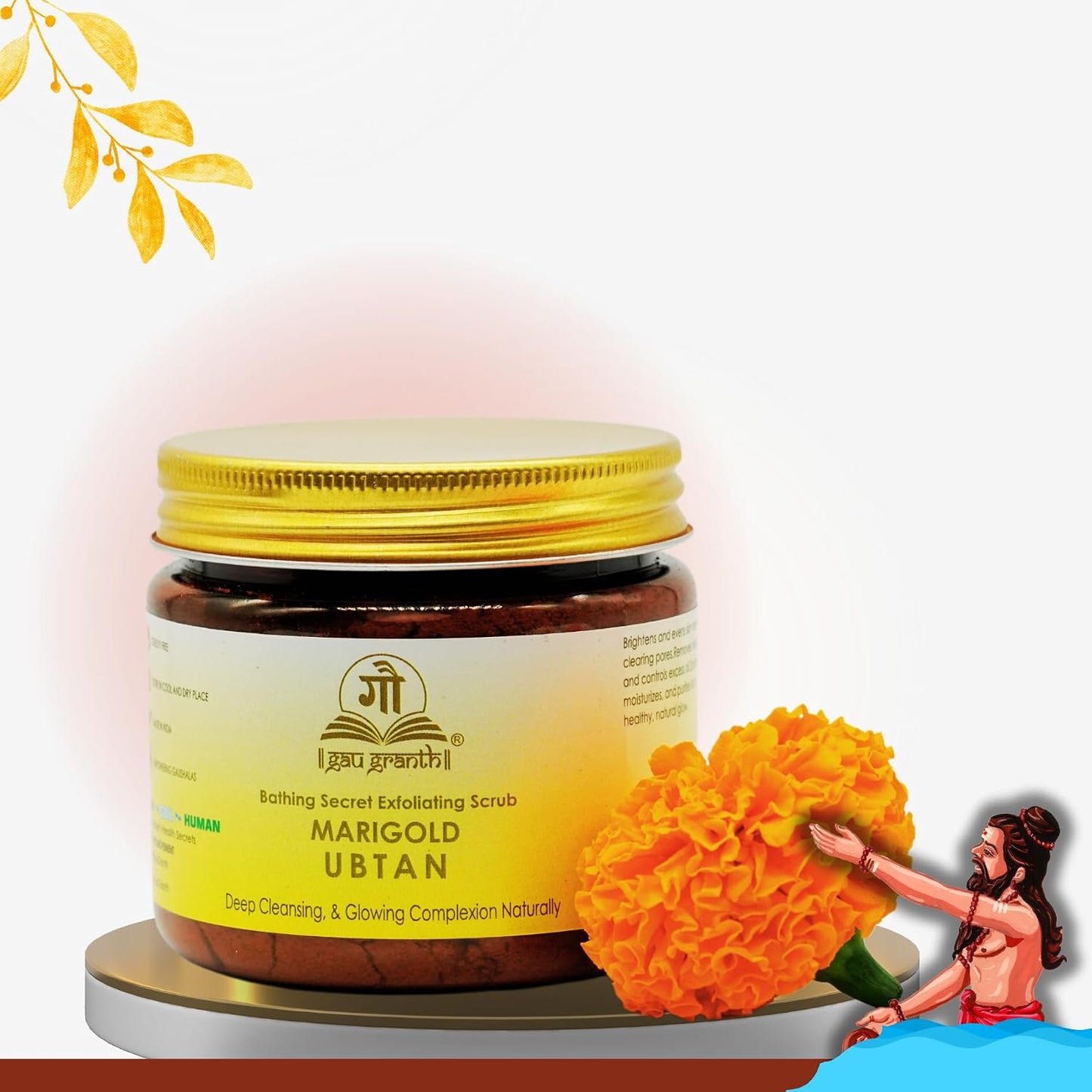 GuaGranth Ubtan MariGold - 80G (Pack Of 1) | Sandalwood, Rose Petals, Amba Haldi, Hibiscus Petals, Amla, Red Lentil etc | Removes Dead Skin, Blackheads & Excess Oil