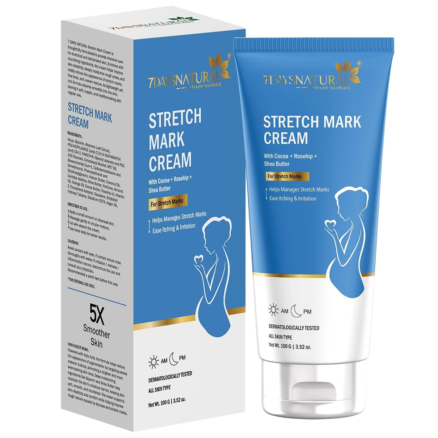 7DAYSNATURAL Stretch Mark Cream 100g | Moisturizing Cream for Pregnancy & Postpartum Stretch Marks