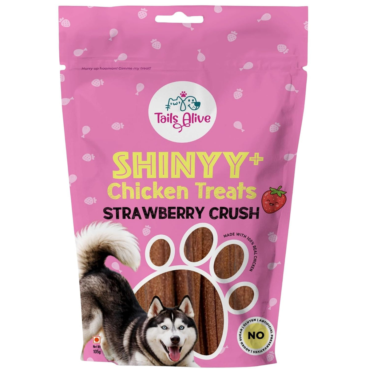 TailsAlive Shinyy+ Treats for Dogs | Skin & Coat Support | No Added Sugar | Fish Oil, Sea Buckthorn & Collagen | Strawberry Crush | 100g