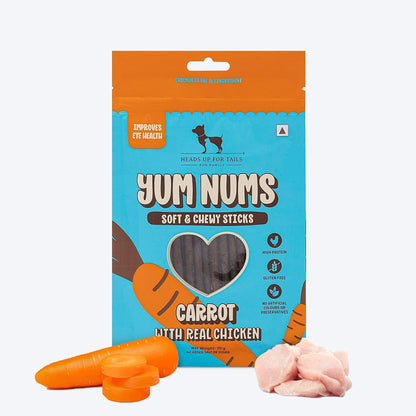 Yum Nums by HUFT Soft & Chewy Sticks - 70gm | Carrot with Chicken | Dog & Puppy Treats | Training Treats for Small & Adult Dogs | High-Protein, Soft & Tasty Snacks