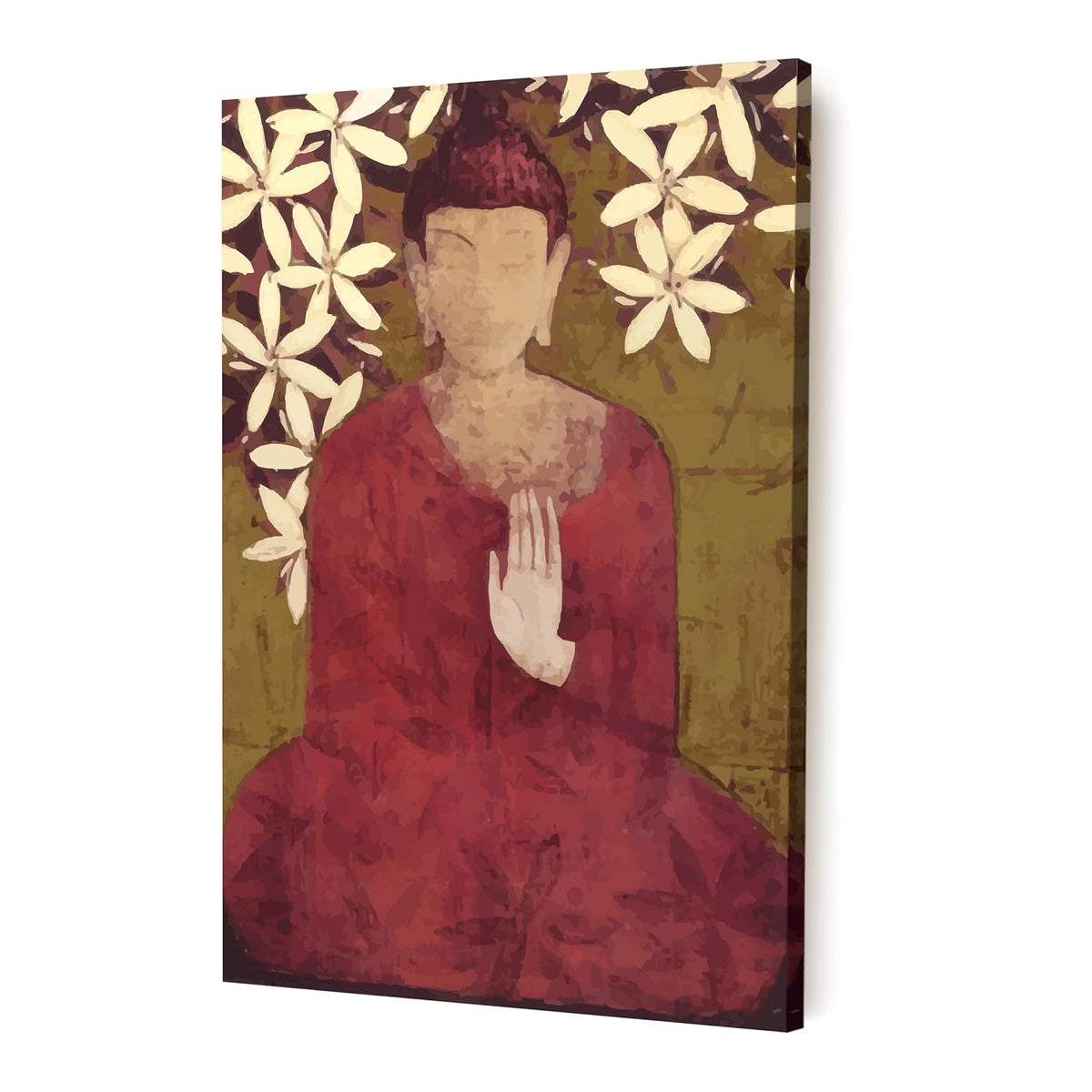 Stretched Canvas Painting Calm buddha in Red Choga Wall For Living Room, Home Decor, Wall Decoration Paintings (Size: 16x22 Inch)