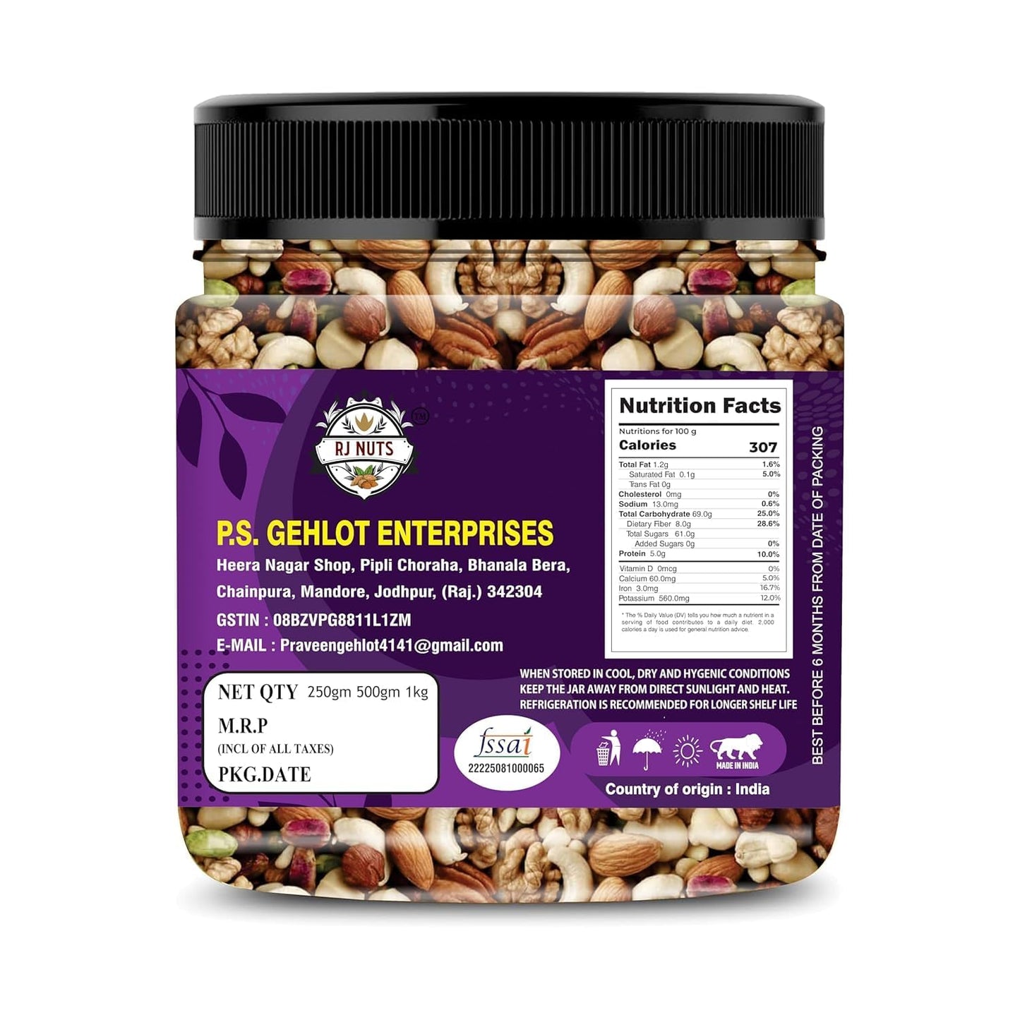 RJ Nuts Premium Nutmix Fruit & Nuts Natural Premium Mix Nuts (Cashews, Almonds, Raisins, Cranberries) Delicious & Crunchy Dry Fruits