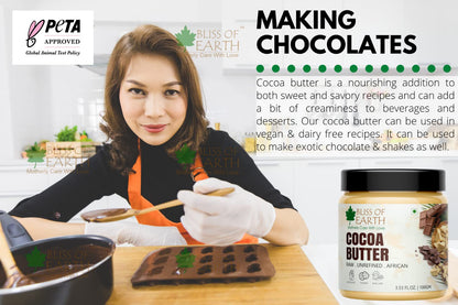 Bliss of Earth African Cocoa Butter, Rich in Fatty Acids and Antioxidants, Raw Cocoa Chocolate Butter, Vegan, PETA Approved, Moisturizes, Prevents Stretch Marks, Anti-Aging, 100 g,