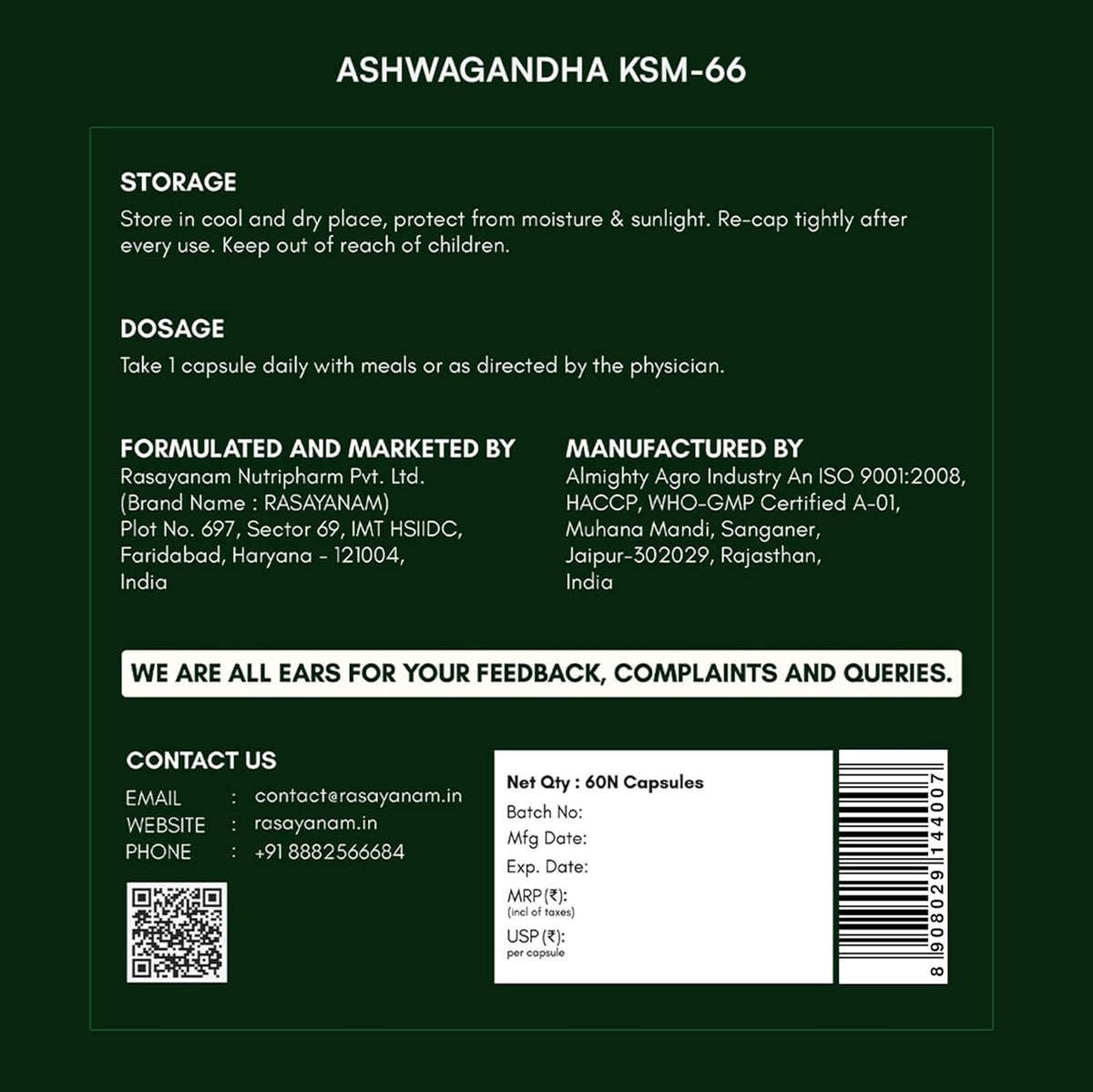 Rasayanam Ashwagandha KSM-66® | Clinically Proven 600mg Dosage | 5.1% Withanolides for Max Results | 100% Pure Root Extract | Stress Relief, Energy & Recovery Support | World’s Strongest Ashwagandha | 60 Capsules