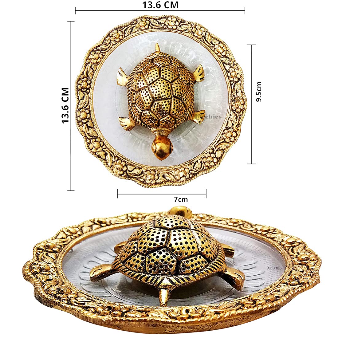 Fengshui Metal Turtle Tortoise Kachua on Crystal Plate Vastu Statue Figurine Idol-HTMTL02A22