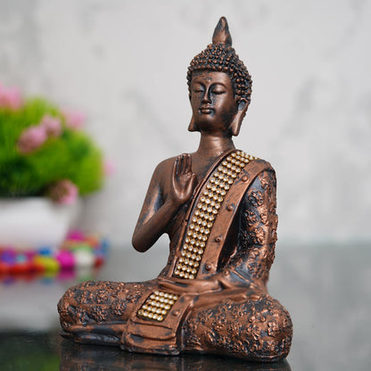 Handcrafted Meditating Lord Buddha Polyresin Idol (15 cm x 7.5 cm x 20 cm, Brown)