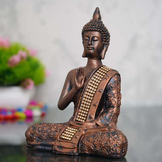 Handcrafted Meditating Lord Buddha Polyresin Idol (15 cm x 7.5 cm x 20 cm, Brown)