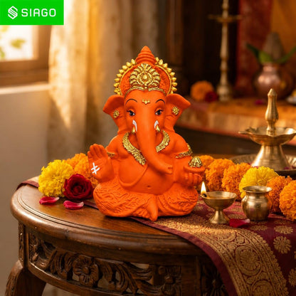 Premium Lord Ganesha Idol for Car Dashboard | 3.5 Inch Resin Ganpati Murti | Elegant Home & Office Decor Showpiece Orange SIA487