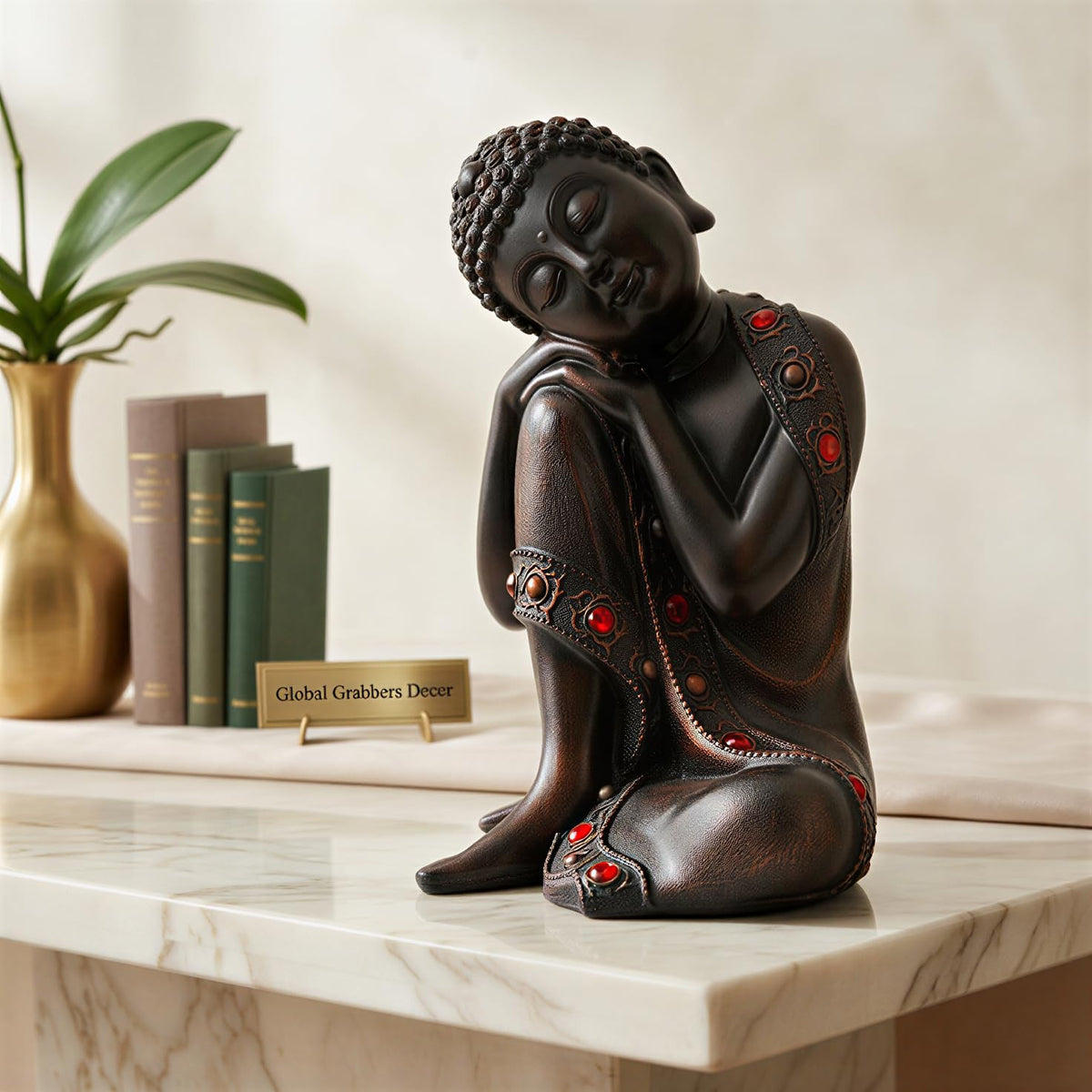 Buddha Idol Statue | Show Pieces for Home Decor Living Room (Antique Copper)