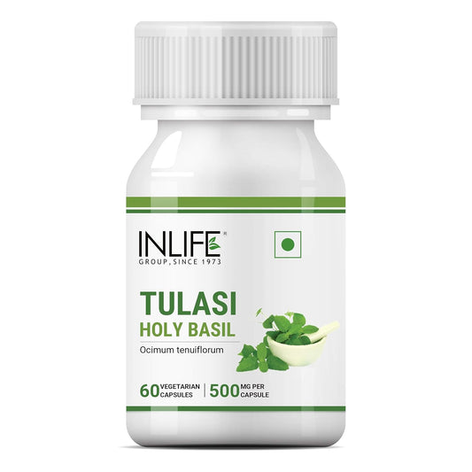 INLIFE Tulsi (Tulasi) Extract Capsules | Holy Basil | Pure Herbal Supplement | Natural Respiratory Wellness, 500mg – 60 Vegetarian Capsules (Pack of 1, 60)