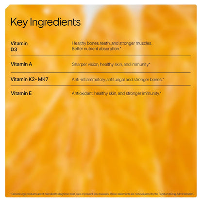 Decode Age DAKE 5000 IU Multivitamin | Plant-Based D3, K2 (MK-7), A & E | Supports Bone, Vision, Immunity & Skin Health | With MCT Oil for Enhanced Absorption | 30 Vegan Capsules