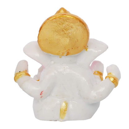 eCraftIndia White Resin Lord Ganesha Idol with Golden Mukut| Lord Ganesha Idol for Home Decor Office Car Dashboard| Ganesha Statue for Puja Room| Ganpati Murti| God Statue Gift for Diwali, Birthday