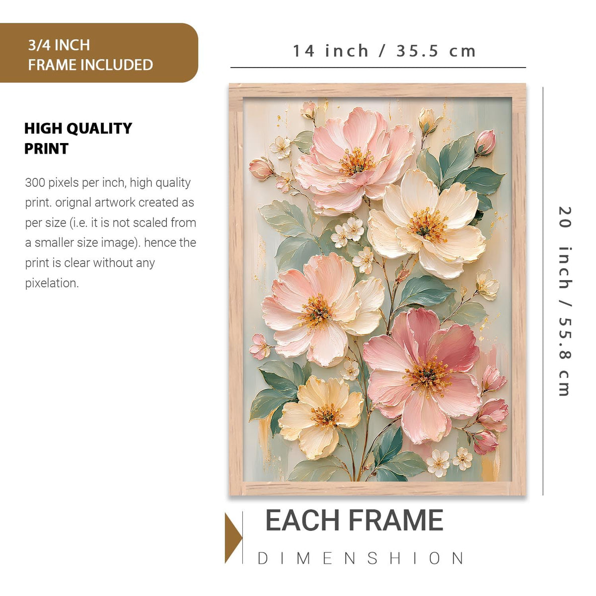 Floral Wall Art Home Decoration | Aesthetic Floral Paintings With Frame For Living Room Bed Room Hotel Wall Decor Digital Reprint Set of 1 (14X20)