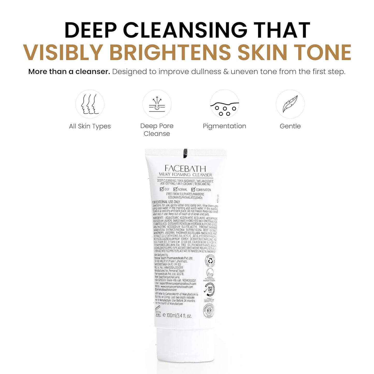 Personal Touch Face Wash for Women & Men | Deep Cleansing Face Cleanser with Niacinamide, Salicylic Acid & Tea Tree | Radiance, Pigmentation Care | Age-Defying, Anti-Oxidant, Rebalancing | 50 ml
